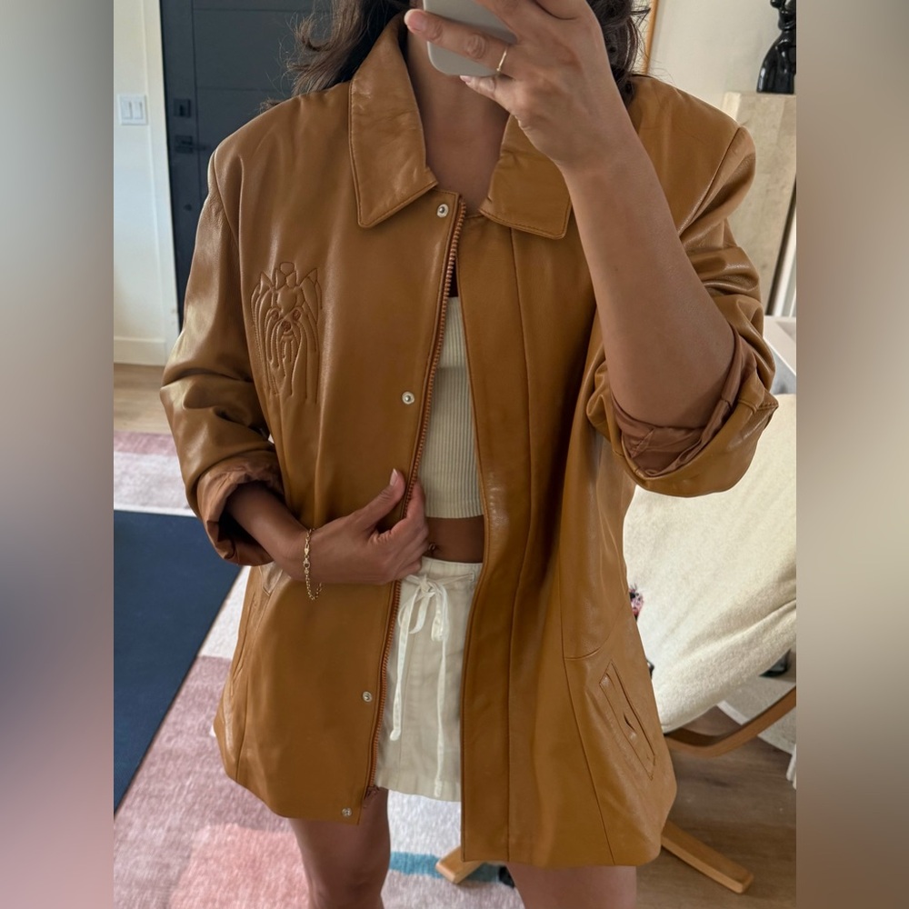 Vintage Yorkie Dog Tan Leather Jacket